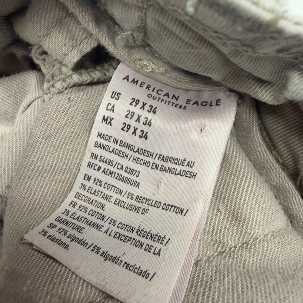 American Eagle Cargo Pants Mens 29x34 Khaki Cotton Distressed Y2k Grunge